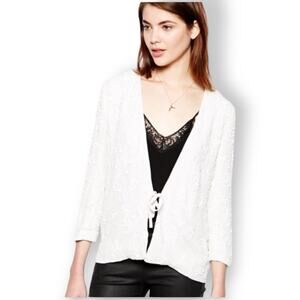 French Connection Mimosa Mist Sequined Tie Front Jacket in Daisy White 4 NWT